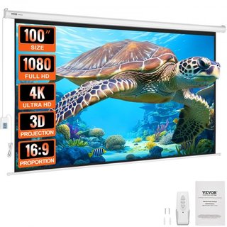 Pantalla de Proyector Motorizada, Pantalla de Proyector Eléctrica de 100 pulgadas 16:9 4K 1080 HD, Pantalla de Proyección Automática con Control Remoto, Pantalla de Película Montada en la Pared pa...