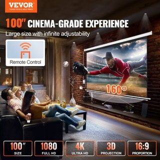 Pantalla de Proyector Motorizada, Pantalla de Proyector Eléctrica de 100 pulgadas 16:9 4K 1080 HD, Pantalla de Proyección Automática con Control Remoto, Pantalla de Película Montada en la Pared pa...