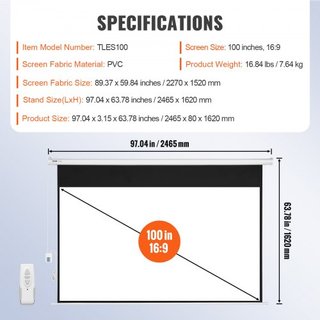 Pantalla de Proyector Motorizada, Pantalla de Proyector Eléctrica de 100 pulgadas 16:9 4K 1080 HD, Pantalla de Proyección Automática con Control Remoto, Pantalla de Película Montada en la Pared pa...