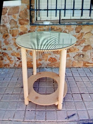 Mesa auxiliar redonda cristal y madera