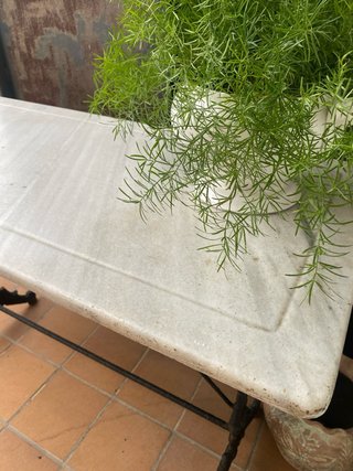 Mesa antigua de mármol y hierro para jardín