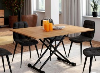 Mesa elevable convertible comedor metal madera