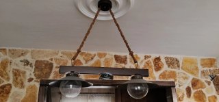 Lámpara salón madera 2 luces cristal