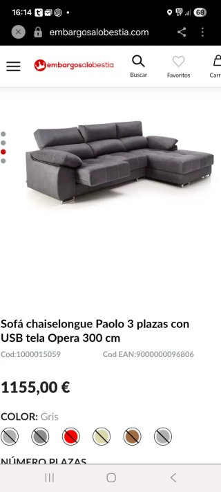 Sofá Chaiselongue Paolo 3 plazas