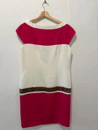 Vestido ZEDRA Blanco y Fucsia con Pedrería
