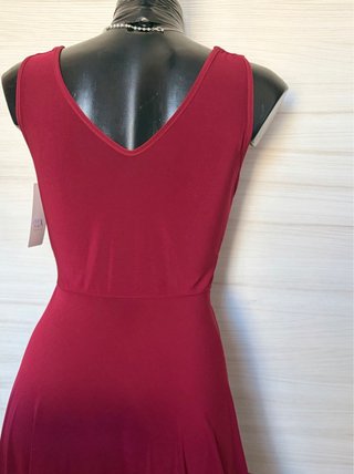 Burgundy VNeck Knot Front Midi Evening Party Dress