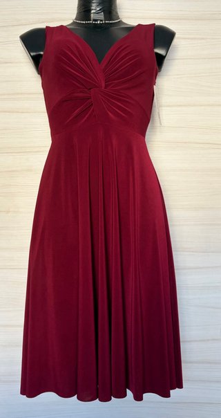 Burgundy VNeck Knot Front Midi Evening Party Dress
