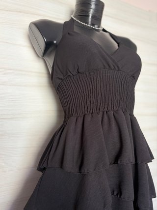 Black Halterneck Layered Ruffle Mini Dress