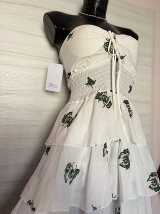 White Embroidered Butterfly 100% Cotton Ruffle