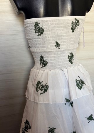 White Embroidered Butterfly 100% Cotton Ruffle