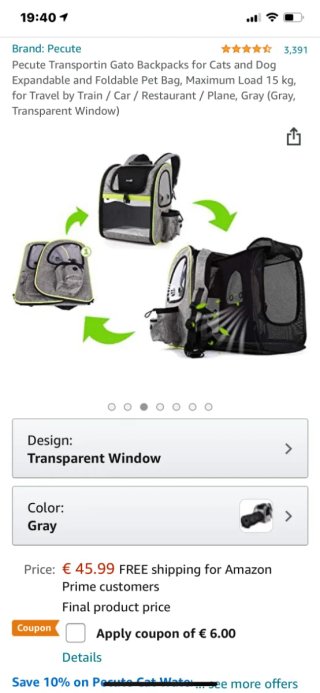 Mochila transportín para mascotas Perros