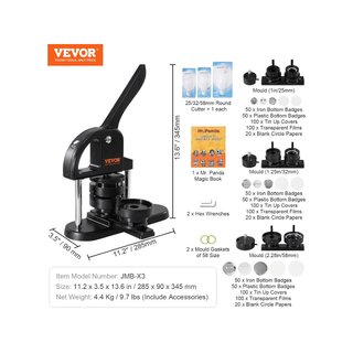 VEVOR prensa botones 25/32/58 mm 300 kits