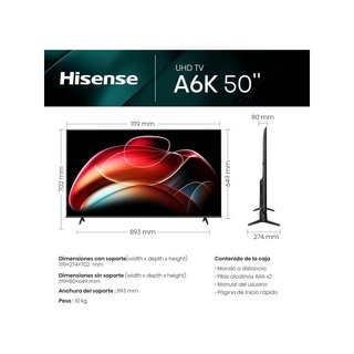 - Hisense 65A6K Smart TV 65 pulgadas 4K UHD