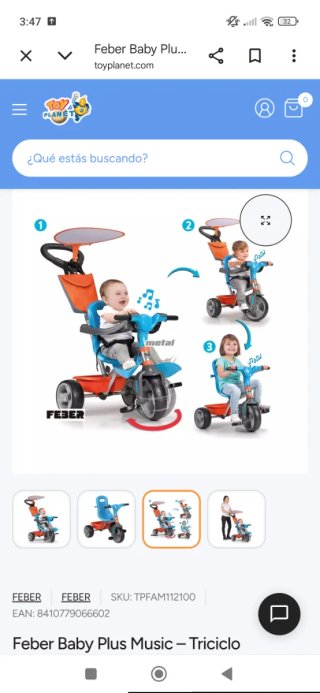 Triciclo infantil con toldo y cesta