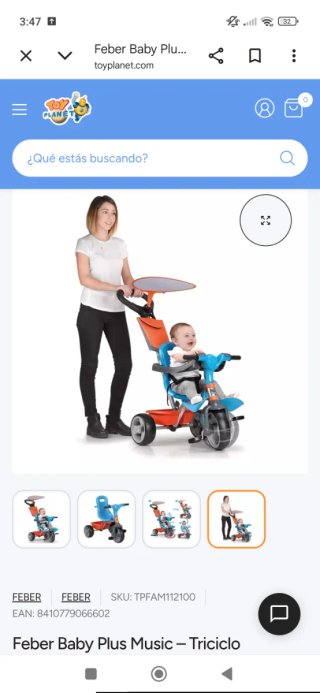 Triciclo infantil con toldo y cesta