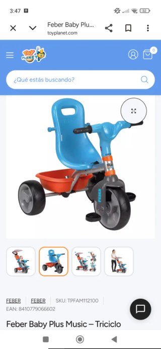 Triciclo infantil con toldo y cesta