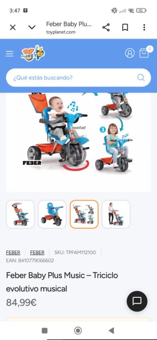 Triciclo infantil con toldo y cesta