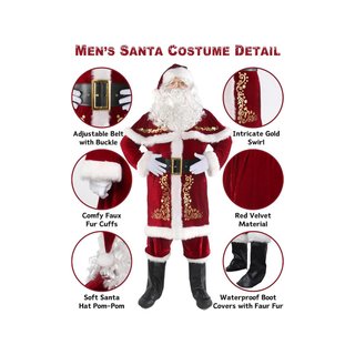 Disfraz Papá Noel terciopelo rojo 12 piezas