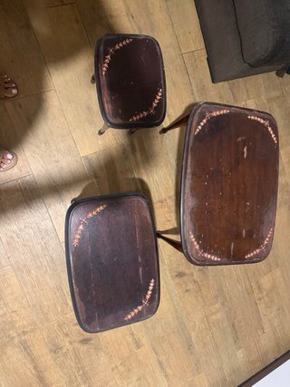 Conjunto 3 mesas auxiliares vintage madera