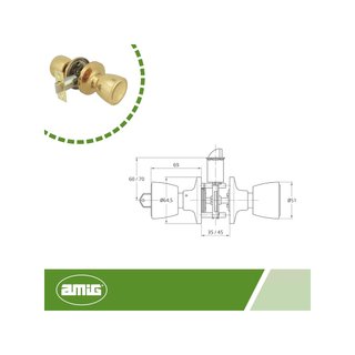Amig 13463 pomo puerta latón dorado llave