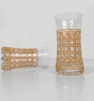 Bicchieri vintage decorati rattan oro