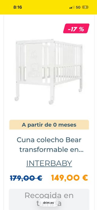 Cuna colecho marca drim