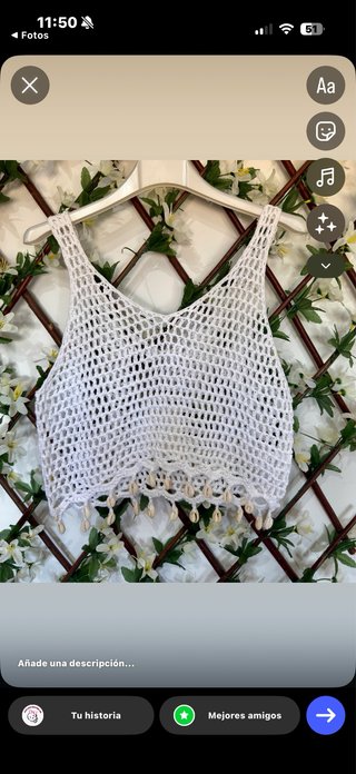Top crochet blanco conchas