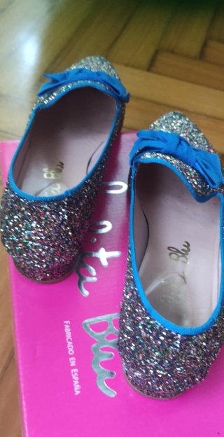 Zapatos bailarinas glitter mujer azul y plata