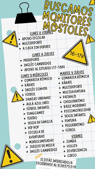 Se ofrece trabajo de monitor de extraescolares