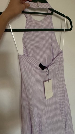 Vestido Zara Halter Vichy lila con etiqueta