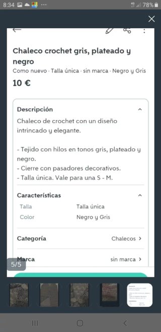 Chaleco Crochet Gris y Negro Talla M