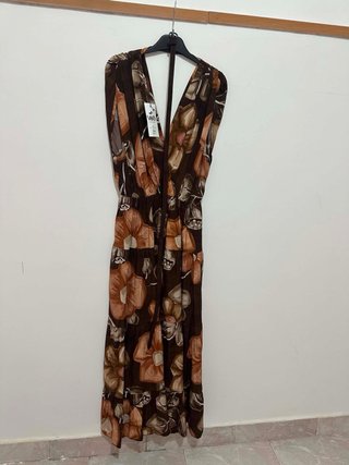 Vestito lungo floreale marrone
