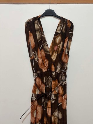 Vestito lungo floreale marrone