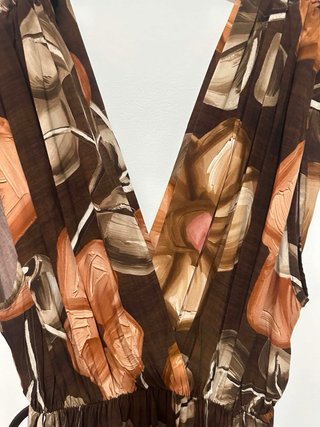 Vestito lungo floreale marrone