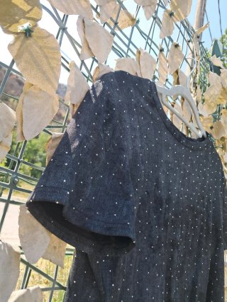Maglia Nera Effetto Suede con Strass taglia M