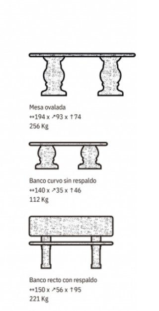 Mesa y bancos de piedra para exterior