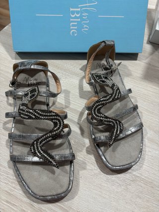 Sandalias Alma Blue Serpiente Plata
