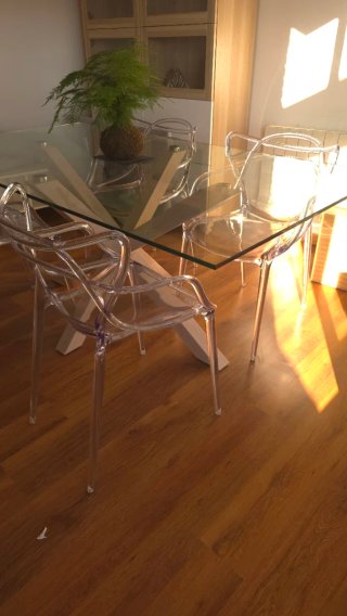 Mesa de cristal Argo con patas efcto madra 180x100