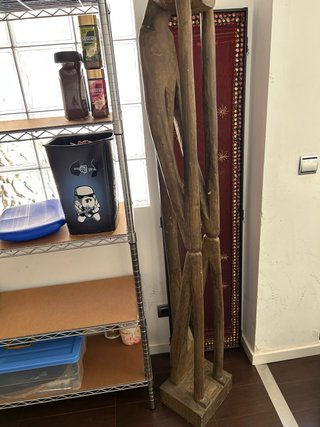 Biombo 3 hojas y estatua de madera