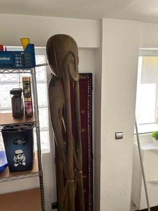 Biombo 3 hojas y estatua de madera