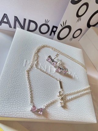 Conjunto Pandora Lazo Rosa y Plata