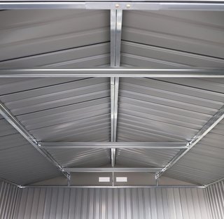 Caseta De Jardín 12.4M² de Acero Galvanizado Con Salidas de Aire, Cobertizo de Jardín Con Techo Inclinado, Doble Puertas Correderas Bloqueables, Cobertizo Para Herramientas, 340X386X200 Cm, Gris