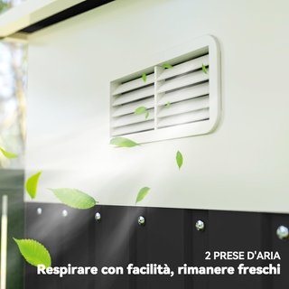 Caseta De Jardín 8.9M² en Acero Galvanizado Con 2 Ventilaciones, Cobertizo Para Herramientas Con Techo Inclinado, Doble Puertas Correderas Bloqueables Y Guantes, 280X345X169/201Cm, Negro