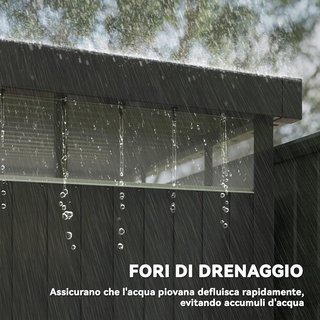 Caseta De Jardín 4M² De Acero Galvanizado Con Orificios De Drenaje Y Ventanas Transparentes De Acrílico, Cobertizo Para Herramientas Con Techo, Puerta Bloqueable Con Llaves Y Guantes, Gris Oscuro