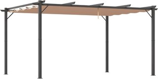 Gazebo Pergola De Jardín 3X4M Con Techo Deslizante de Poliéster y Estructura de Aluminio, Gris y Marrón