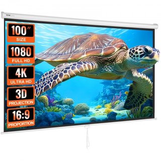 Pantalla de Proyector Manual Retráctil, 100 pulgadas 16:9 4K 1080 HD, Pantalla de Proyección Portátil con Bloqueo Automático, Pantalla de Película Portátil para el Hogar y Oficina