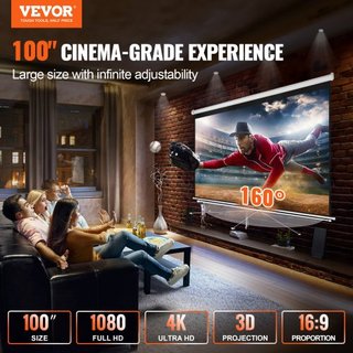 Pantalla de Proyector Manual Retráctil, 100 pulgadas 16:9 4K 1080 HD, Pantalla de Proyección Portátil con Bloqueo Automático, Pantalla de Película Portátil para el Hogar y Oficina