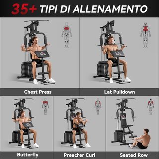 Estación de Fitness Multifuncional Power Tower Con Pesas Hasta 45Kg Y Banco Acolchado para Entrenamiento en Casa y Profesional, para Chest Press, Lat Pull Down