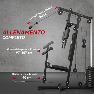 Estación de Fitness Multifuncional Power Tower Con Pesas Hasta 45Kg Y Banco Acolchado para Entrenamiento en Casa y Profesional, para Chest Press, Lat Pull Down