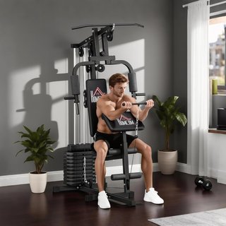 Estación de Fitness Multifuncional Power Tower Con Pesas Hasta 45Kg Y Banco Acolchado para Entrenamiento en Casa y Profesional, para Chest Press, Lat Pull Down